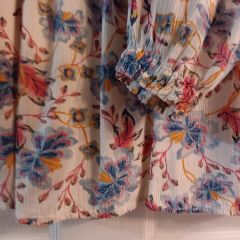 Old Navy Cream Peasant Top with Blue & Pink Floral Print - Picture 4 of 4